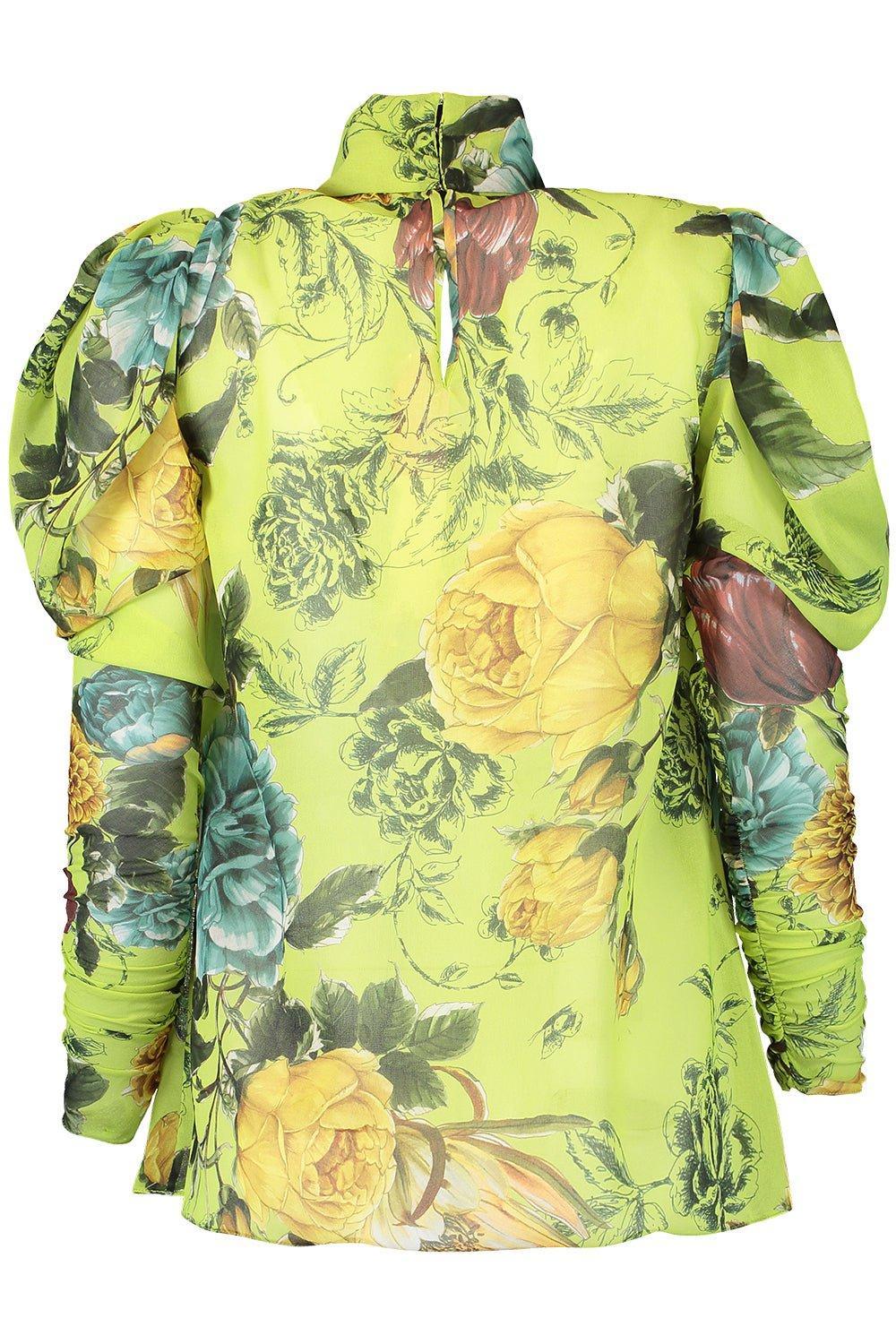 NAEEM KHAN-Tie Neck Floral Blouse-GRN/MULT