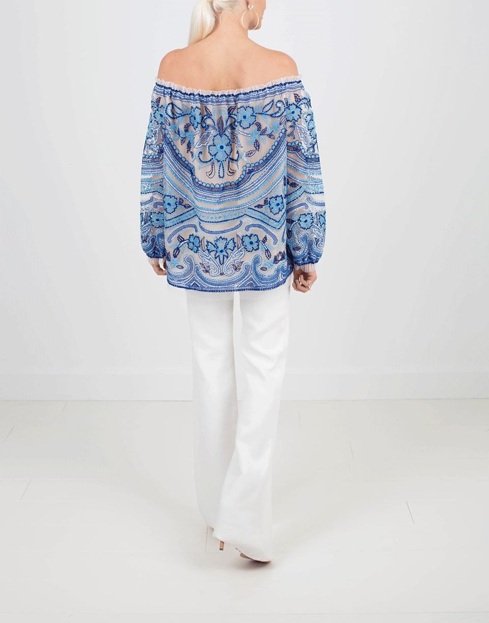NAEEM KHAN-Embroidered Blouse-IVRY/BLU