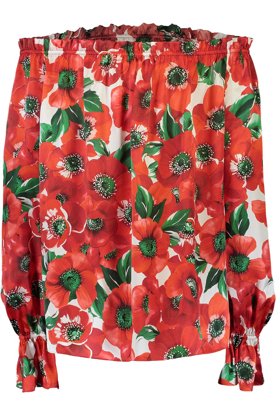 NAEEM KHAN-Poppy Print Three Quarter Sleeve Top-