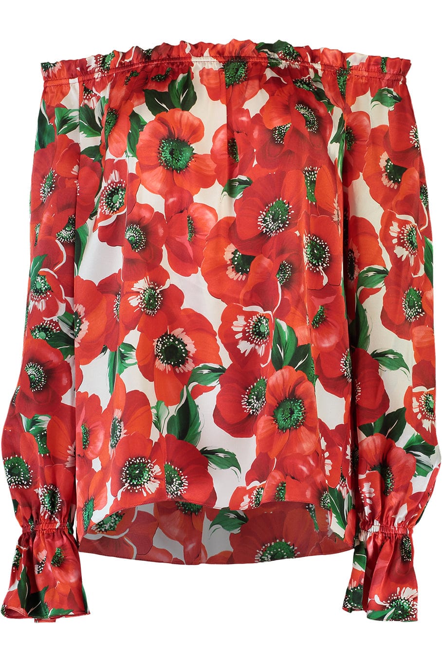 NAEEM KHAN-Poppy Print Three Quarter Sleeve Top-