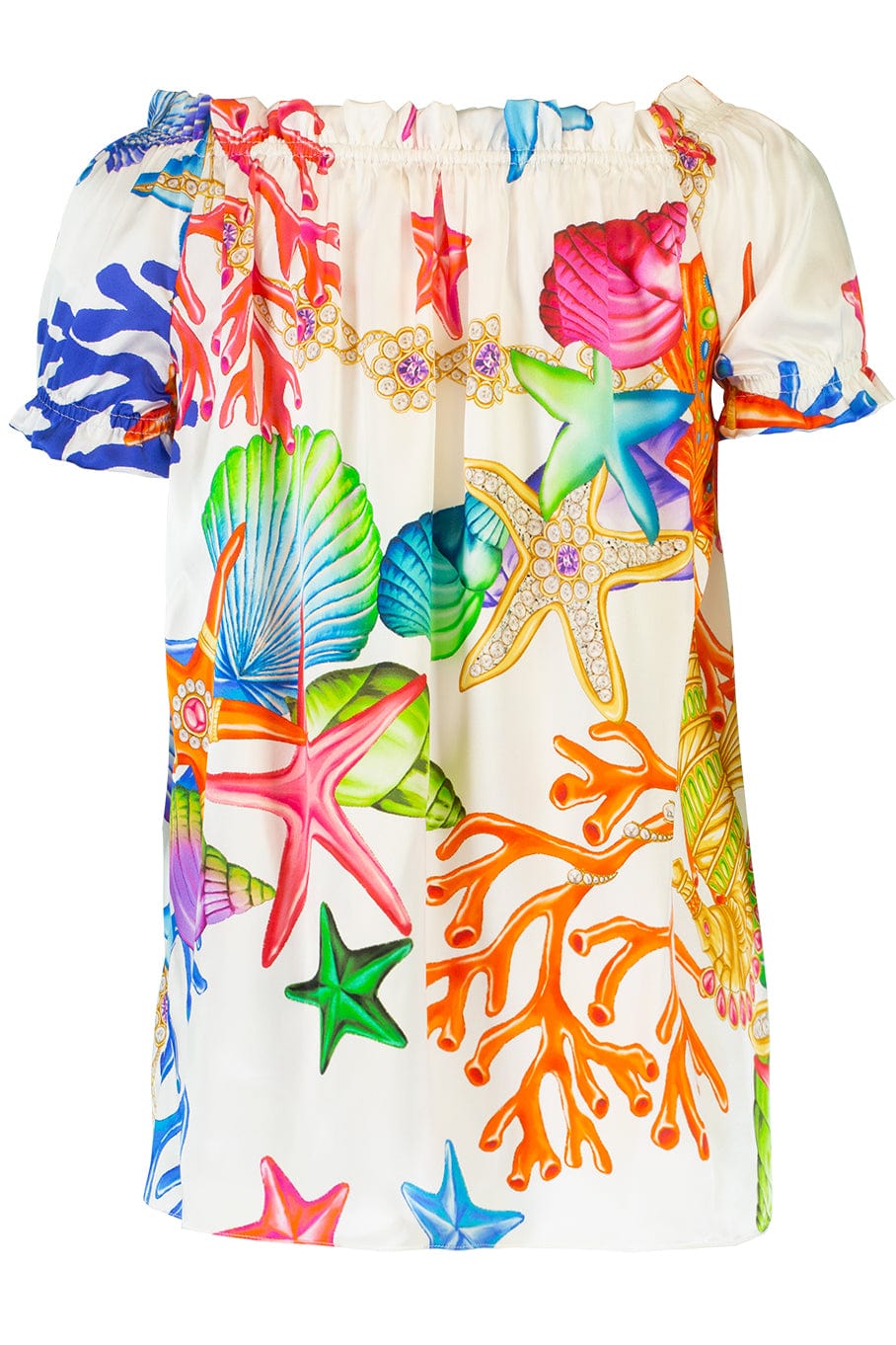 NAEEM KHAN-Amalfi Sea Print Short Sleeve Top-
