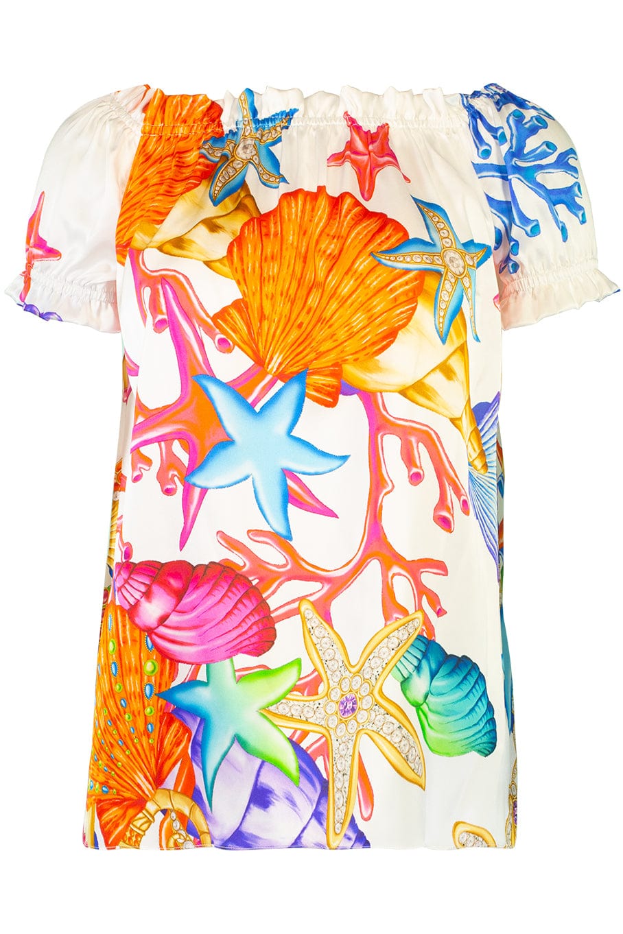 NAEEM KHAN-Amalfi Sea Print Short Sleeve Top-