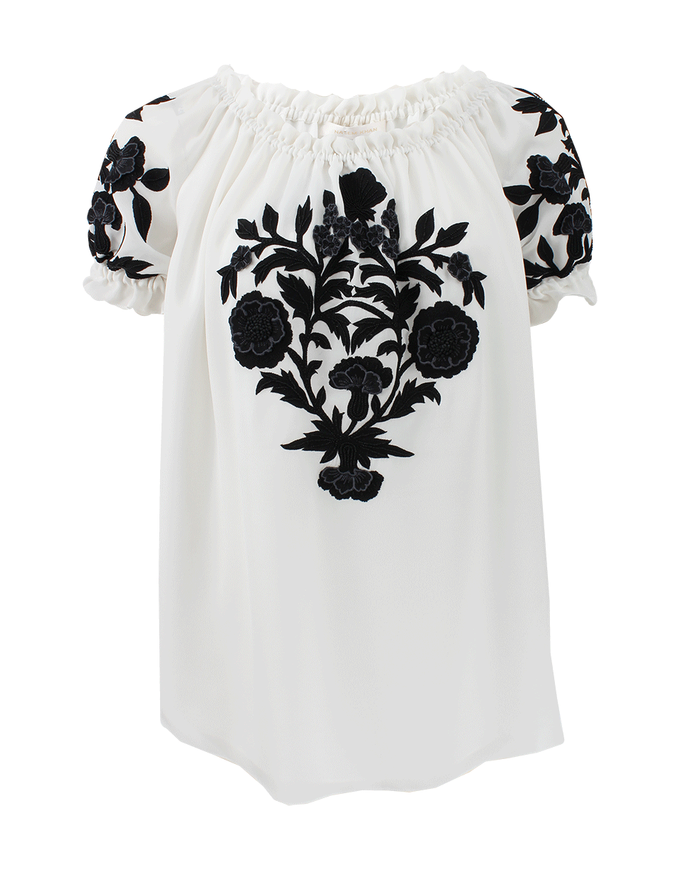 NAEEM KHAN-Embroidered Peasant Blouse-WHT/BLK