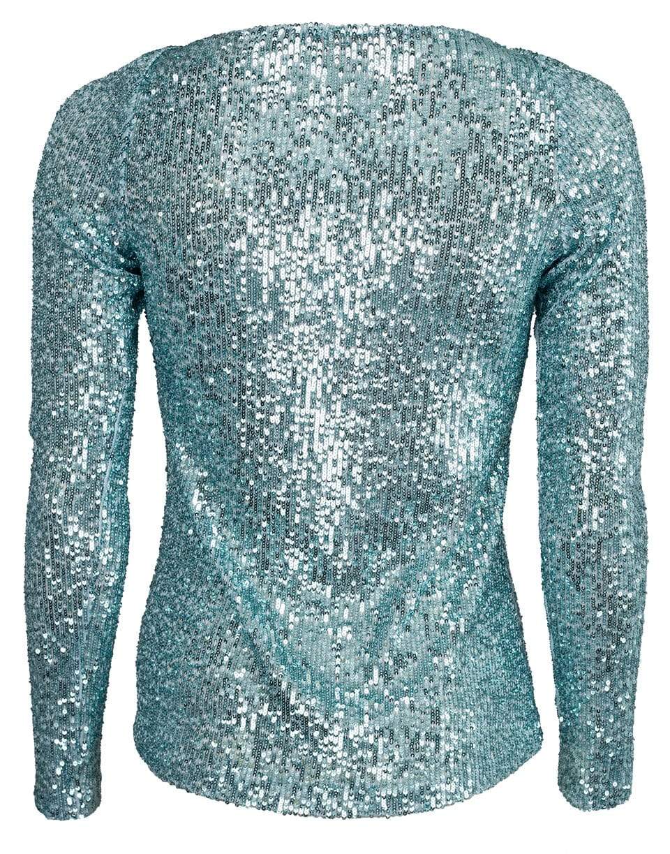 NAEEM KHAN-Bateau Neck Sequin Knit Top-AQUA