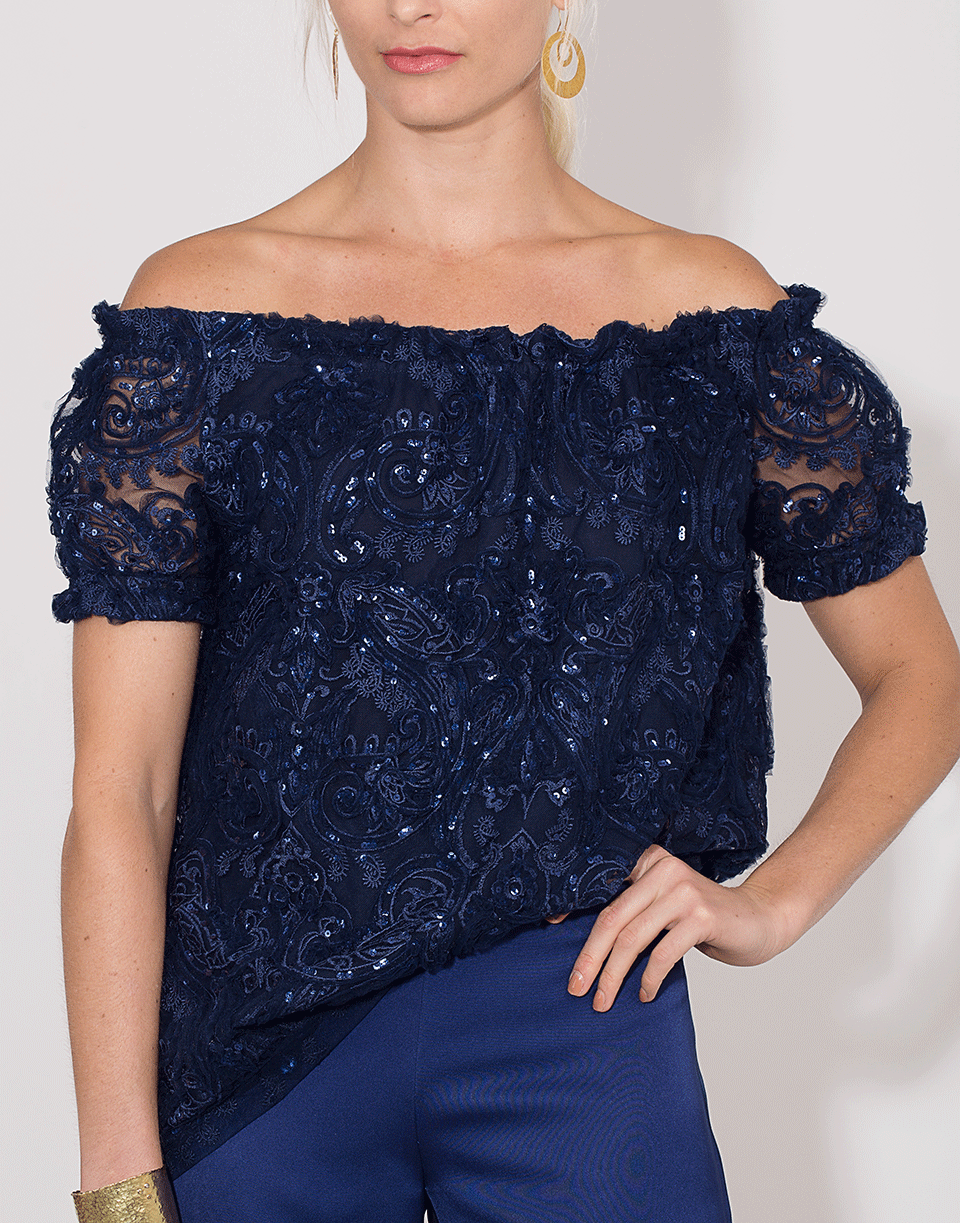 NAEEM KHAN-Off the Shoulder Embroidered Top-