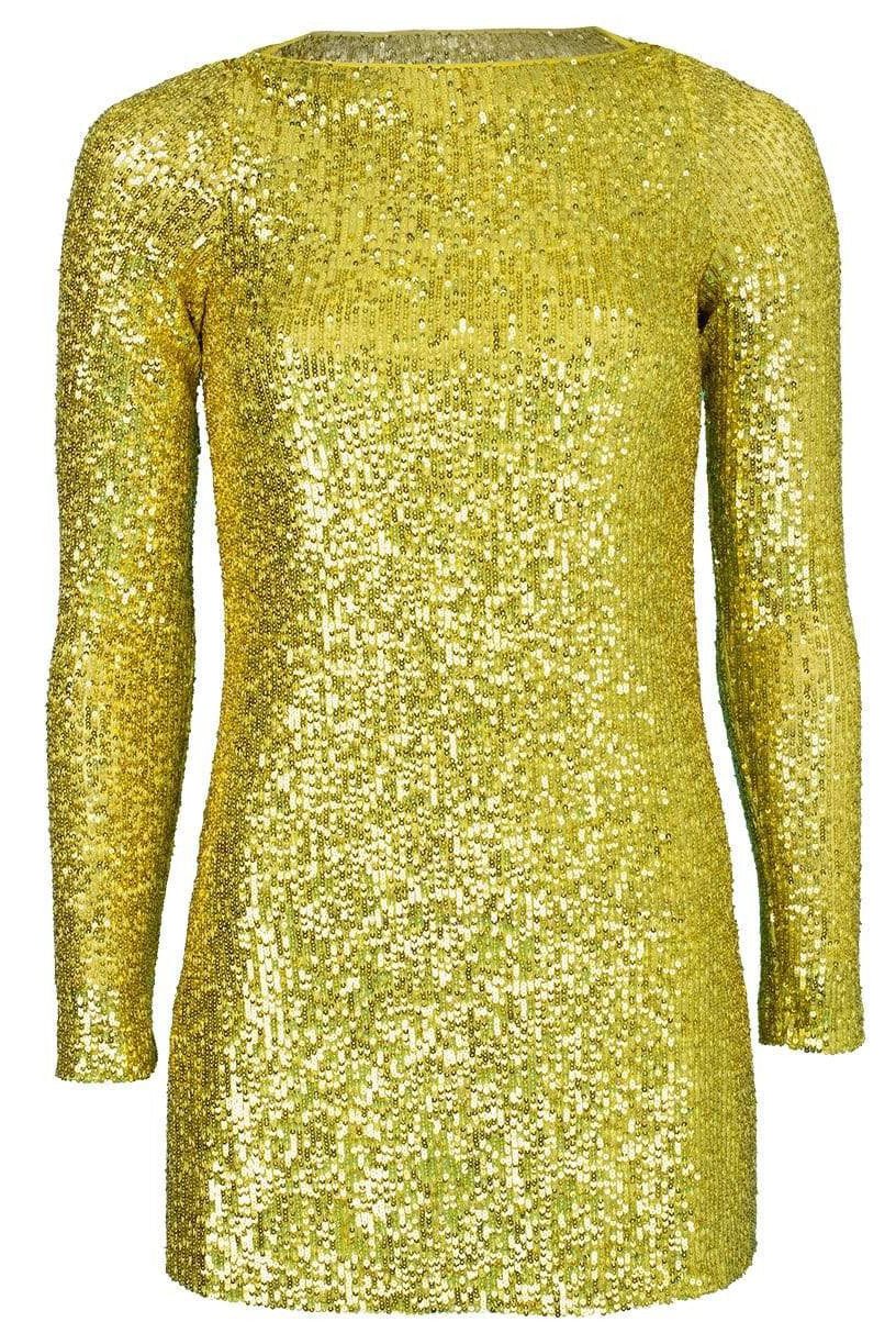 NAEEM KHAN-Lime Bateau Neck Sequin Knit Top-
