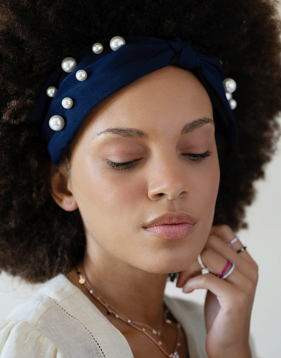 NAHMU-Knotted Headband With Pearls-NAVY