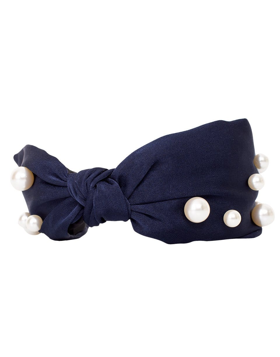 NAHMU-Knotted Headband With Pearls-NAVY