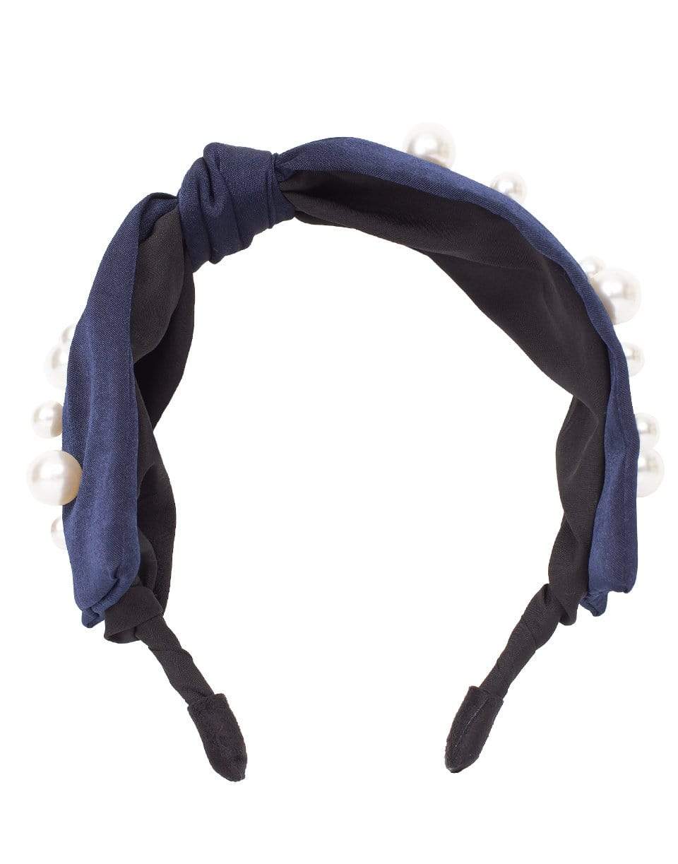 NAHMU-Knotted Headband With Pearls-NAVY