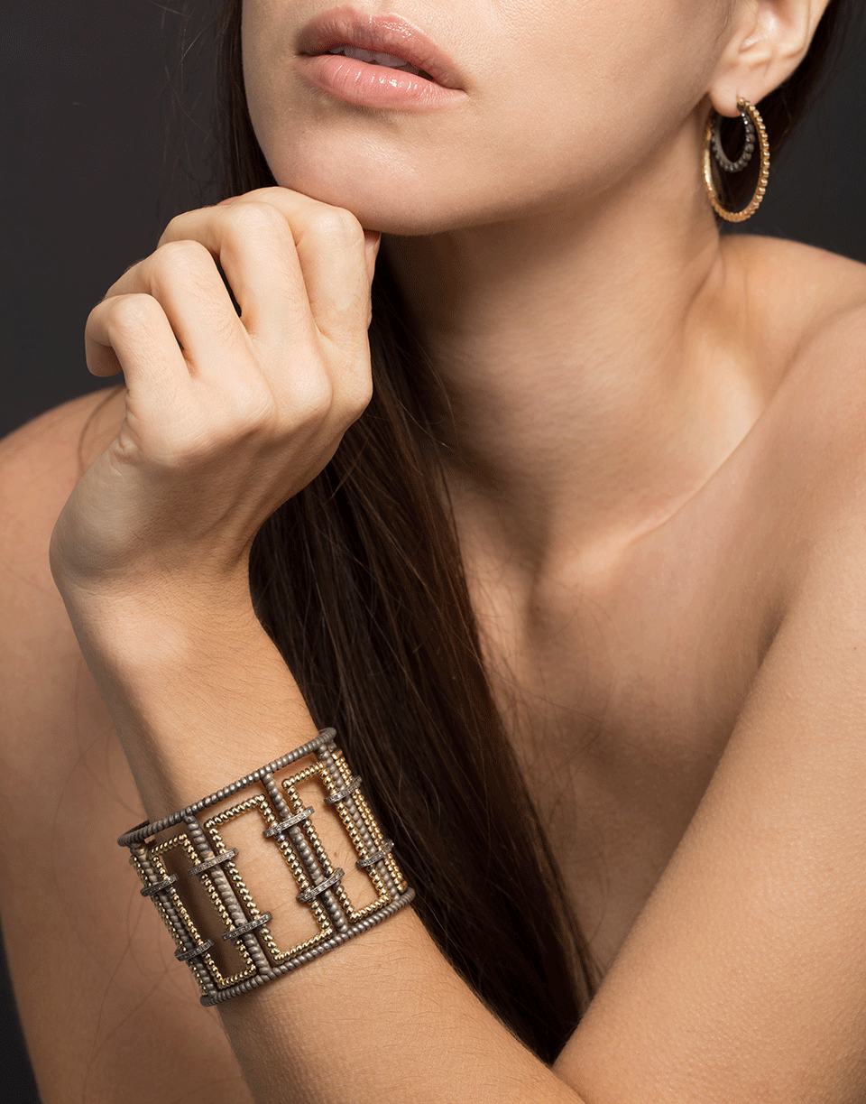 NANCY NEWBERG-Diamond Bracket Silver Frame Cuff-YELLOW GOLD