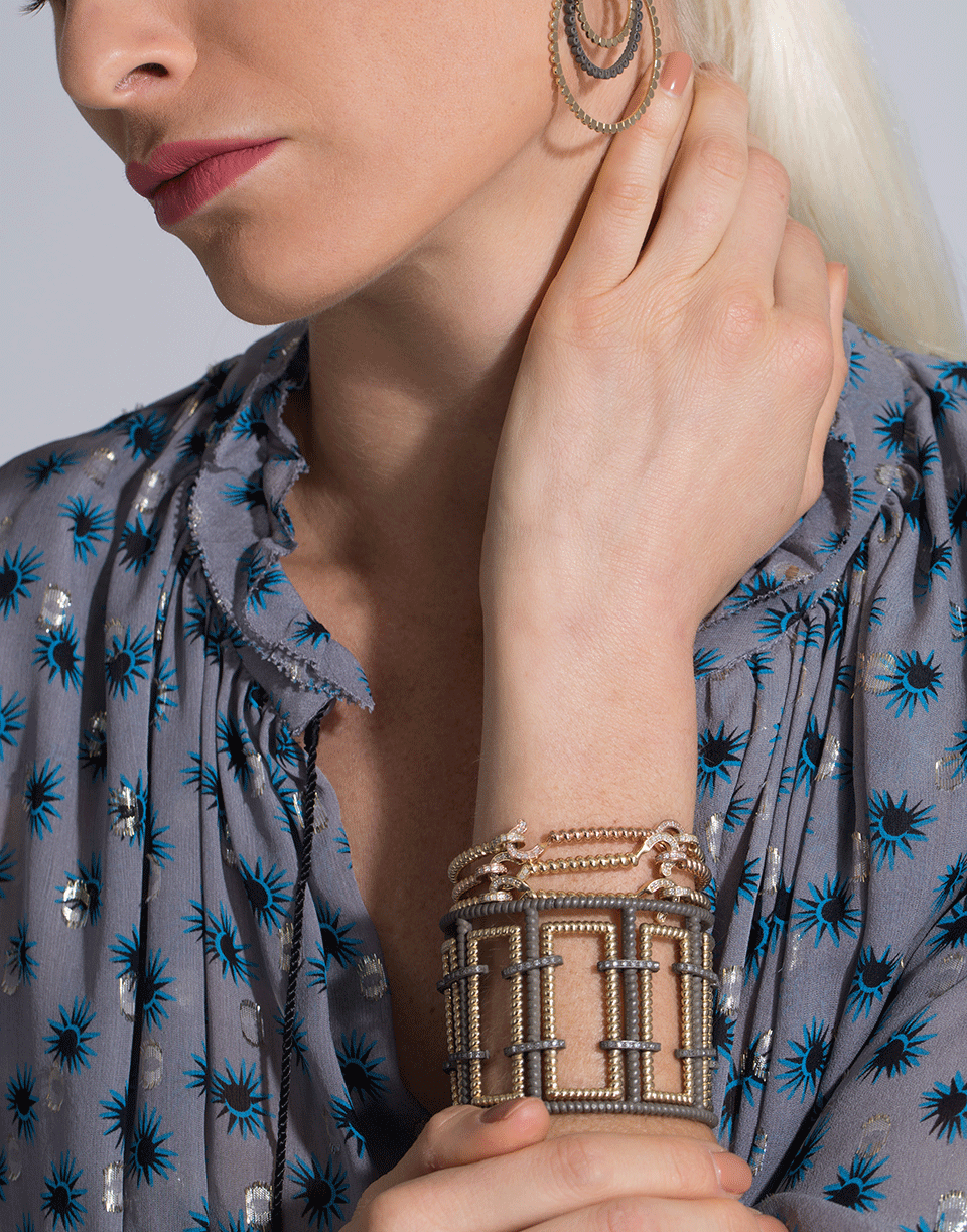 NANCY NEWBERG-Diamond Bracket Silver Frame Cuff-YELLOW GOLD