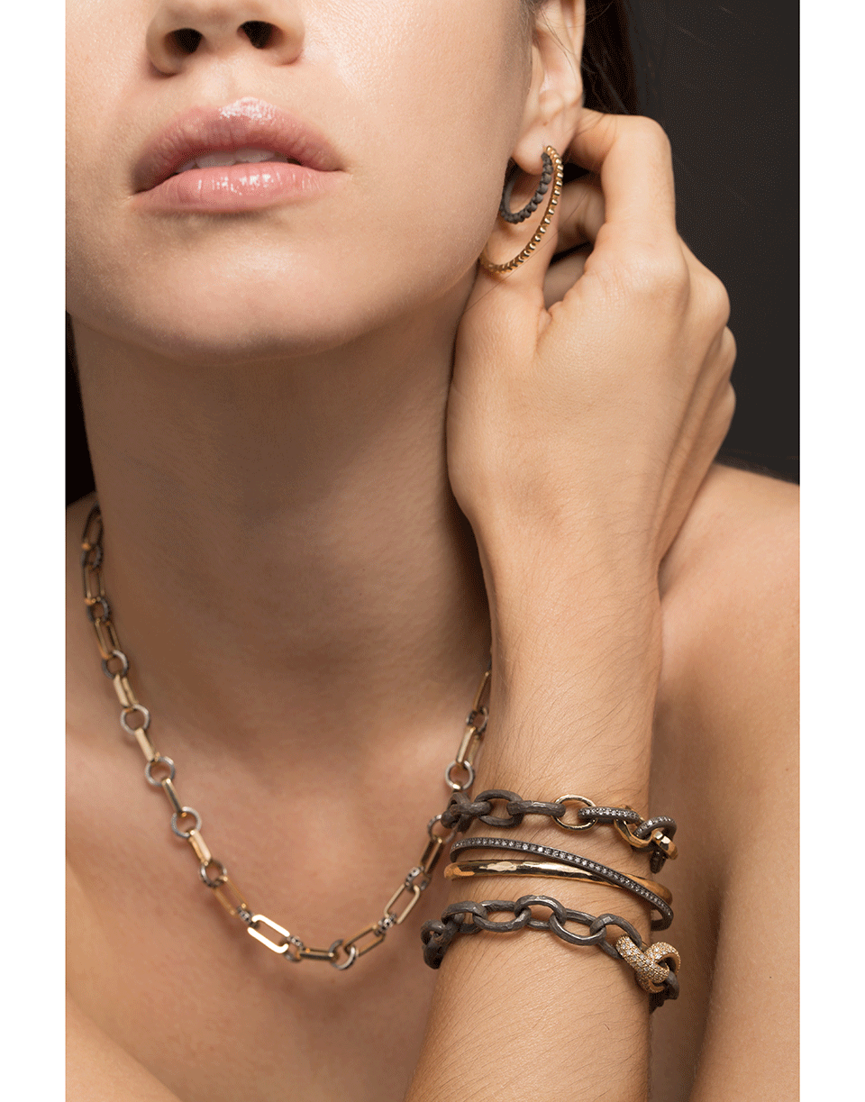 NANCY NEWBERG-Four Gold Link Oxidized Silver Hammered Bracelet-YELLOW GOLD