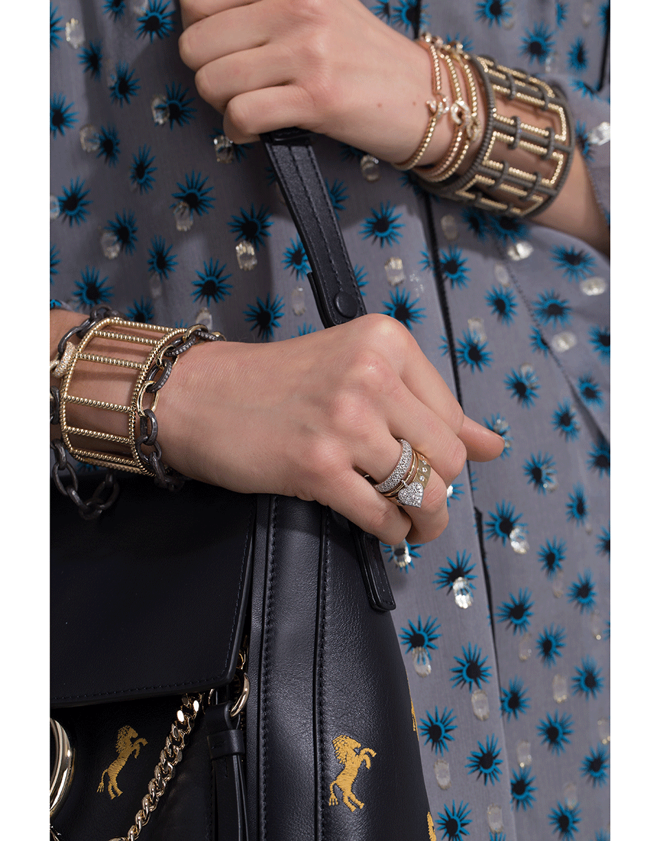 NANCY NEWBERG-Four Gold Link Oxidized Silver Hammered Bracelet-YELLOW GOLD