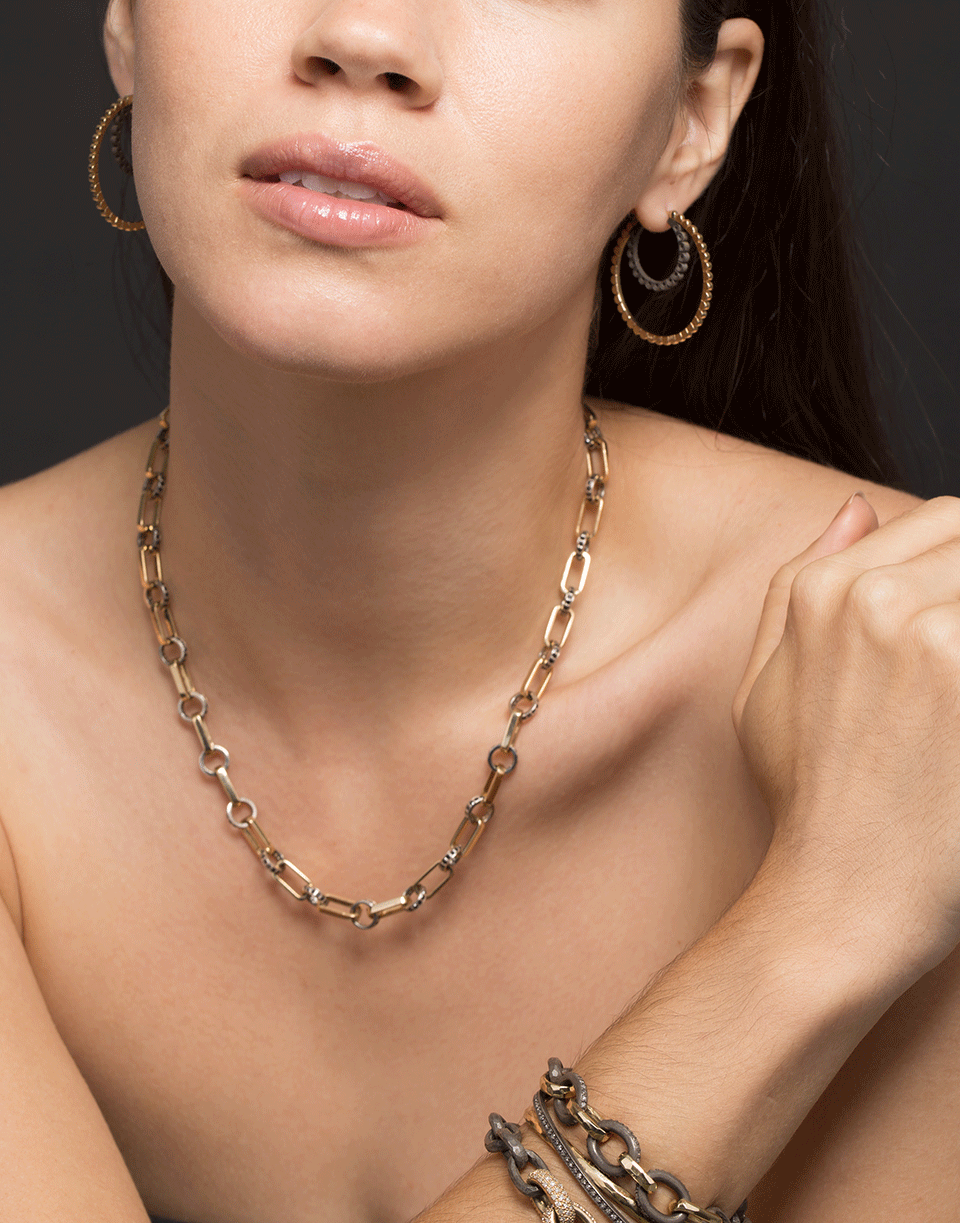 NANCY NEWBERG-Four Gold Link Oxidized Silver Hammered Bracelet-YELLOW GOLD