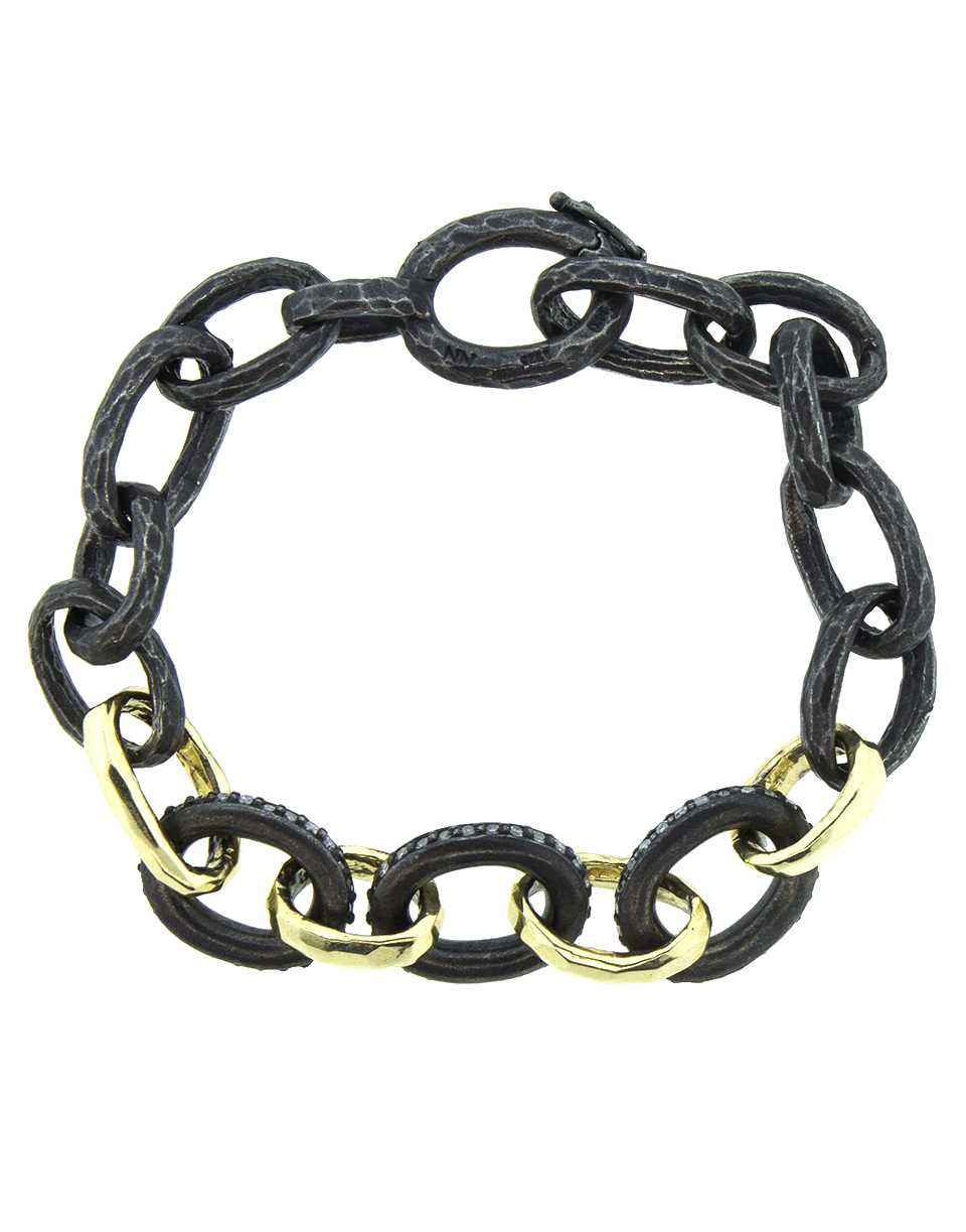 NANCY NEWBERG-Four Gold Link Oxidized Silver Hammered Bracelet-YELLOW GOLD