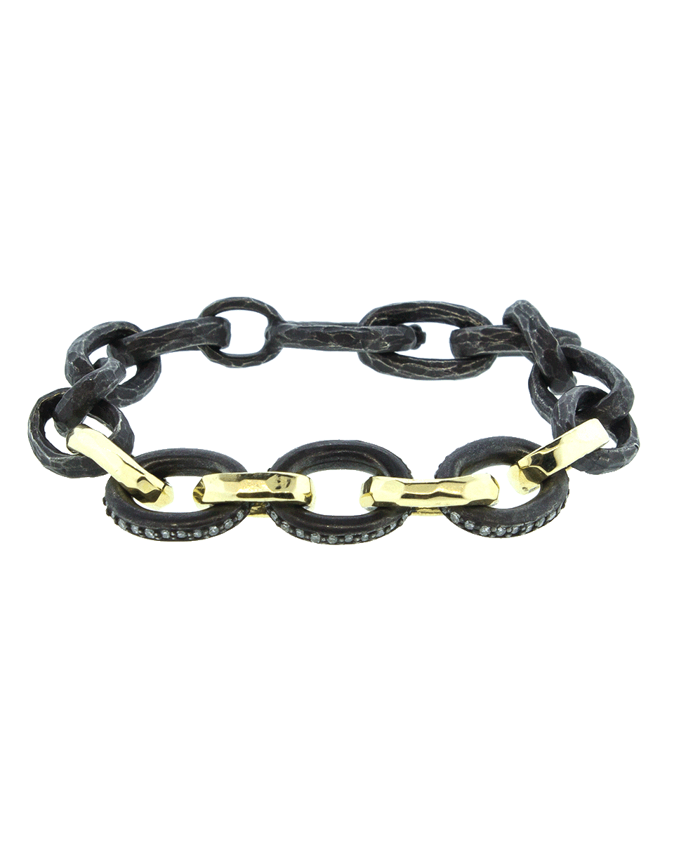 NANCY NEWBERG-Four Gold Link Oxidized Silver Hammered Bracelet-YELLOW GOLD