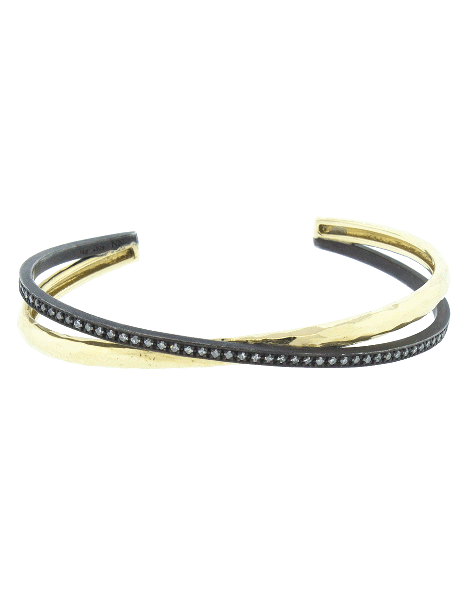 NANCY NEWBERG-Diamond X Hammered Silver Cuff-YELLOW GOLD