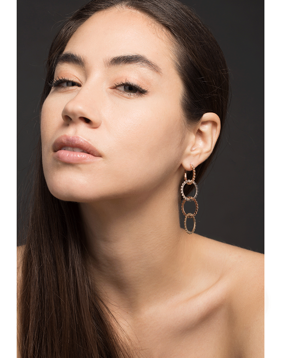 NANCY NEWBERG-Four Linked Tri Gold Hoop Earrings-ROSE GOLD