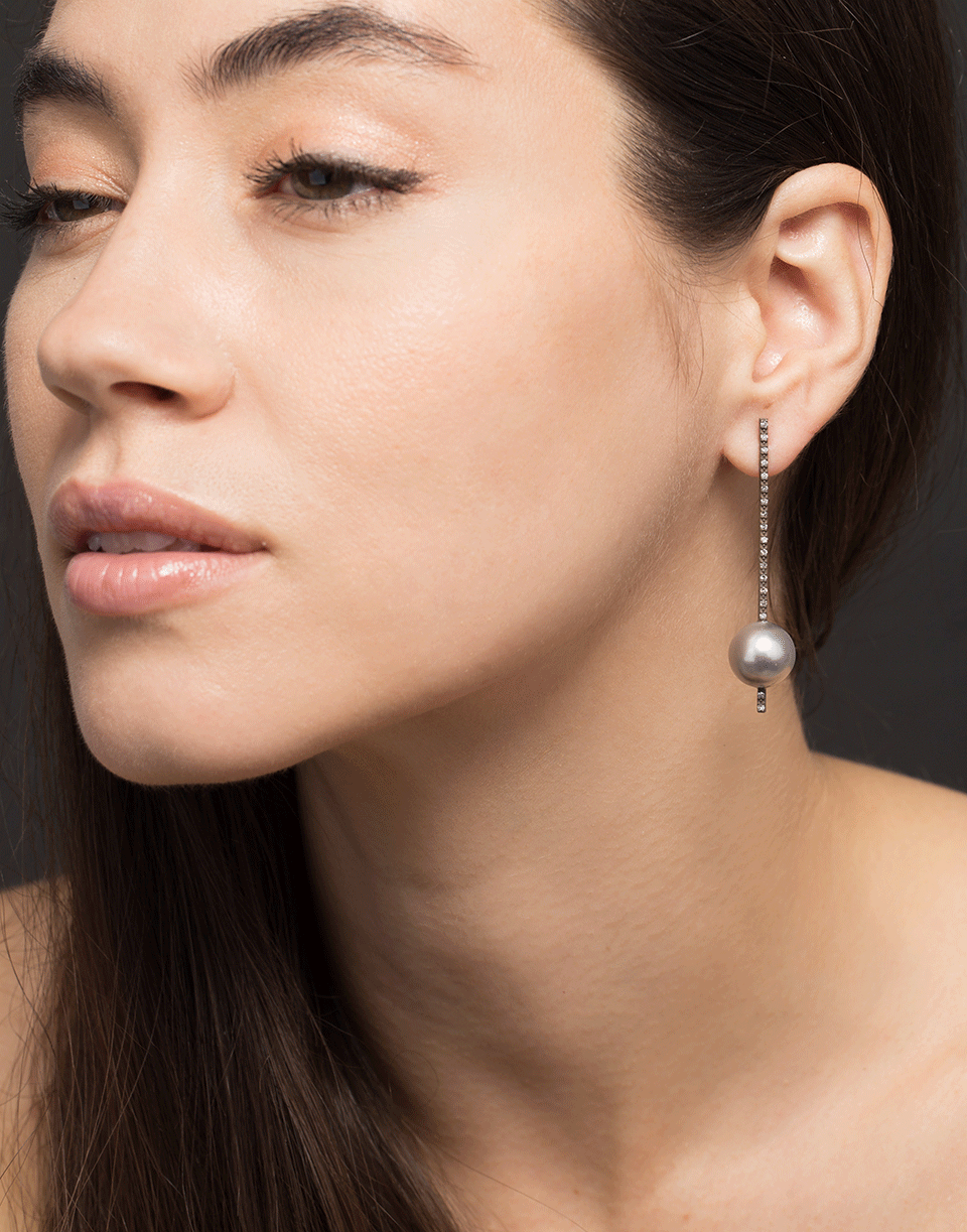 NANCY NEWBERG-Pearl and White Diamond Stick Earrings-ROSE GOLD