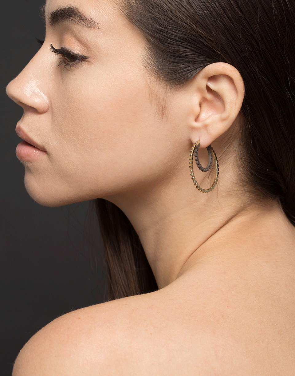 NANCY NEWBERG-Double Daisy Gold And Silver Hoops-YELLOW GOLD