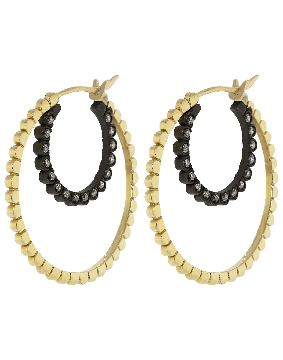 NANCY NEWBERG-Double Daisy Gold And Silver Hoops-YELLOW GOLD