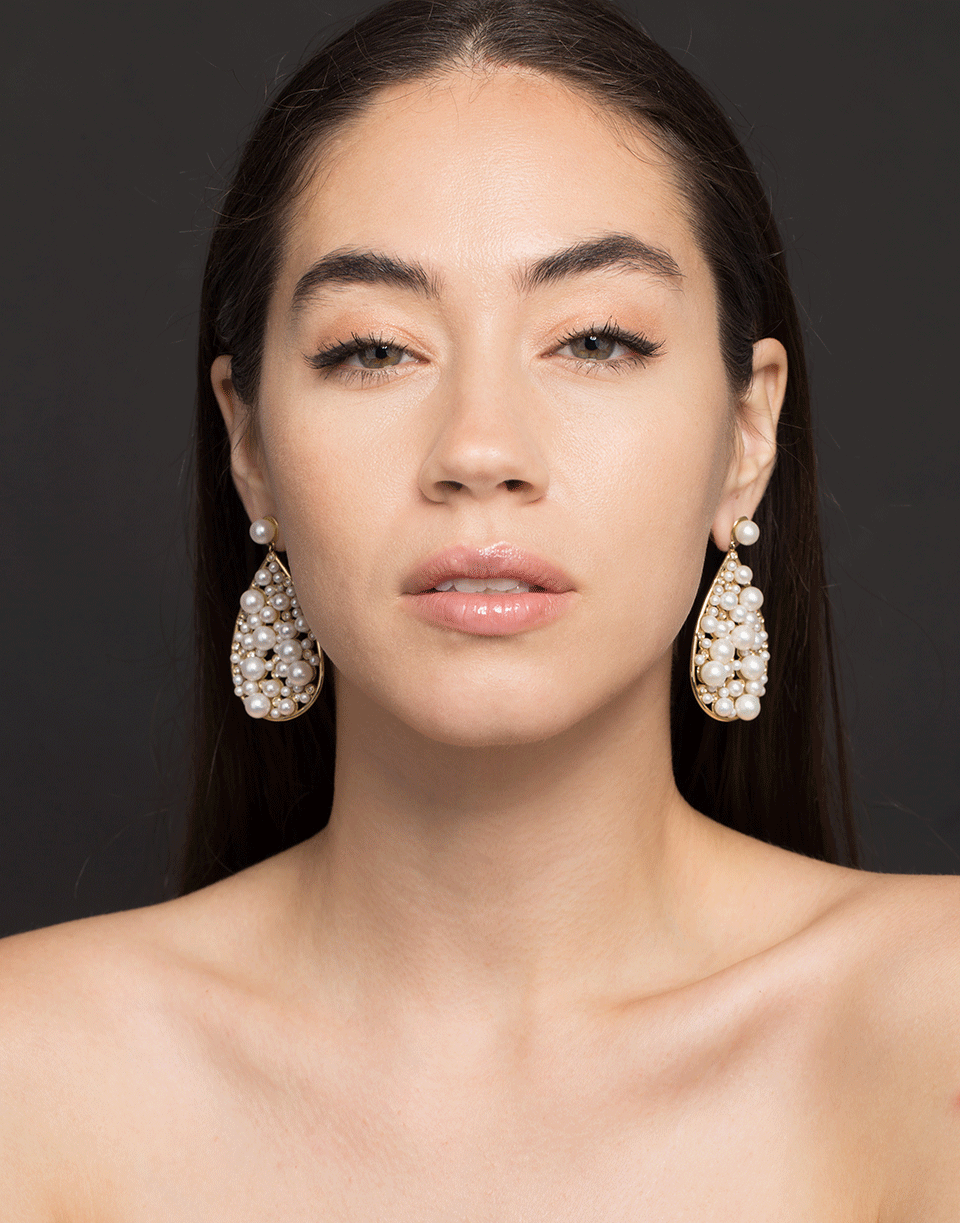 NANCY NEWBERG-Pearl And Diamond Teardrop Earrings-YELLOW GOLD