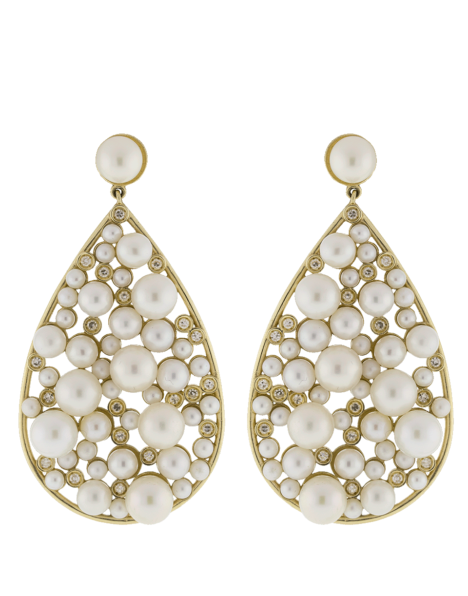 NANCY NEWBERG-Pearl And Diamond Teardrop Earrings-YELLOW GOLD