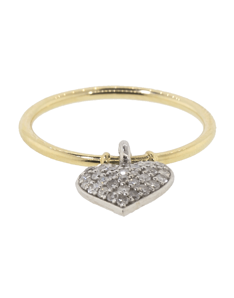 NANCY NEWBERG-White Diamond Pave Heart Charm Ring-YELLOW GOLD