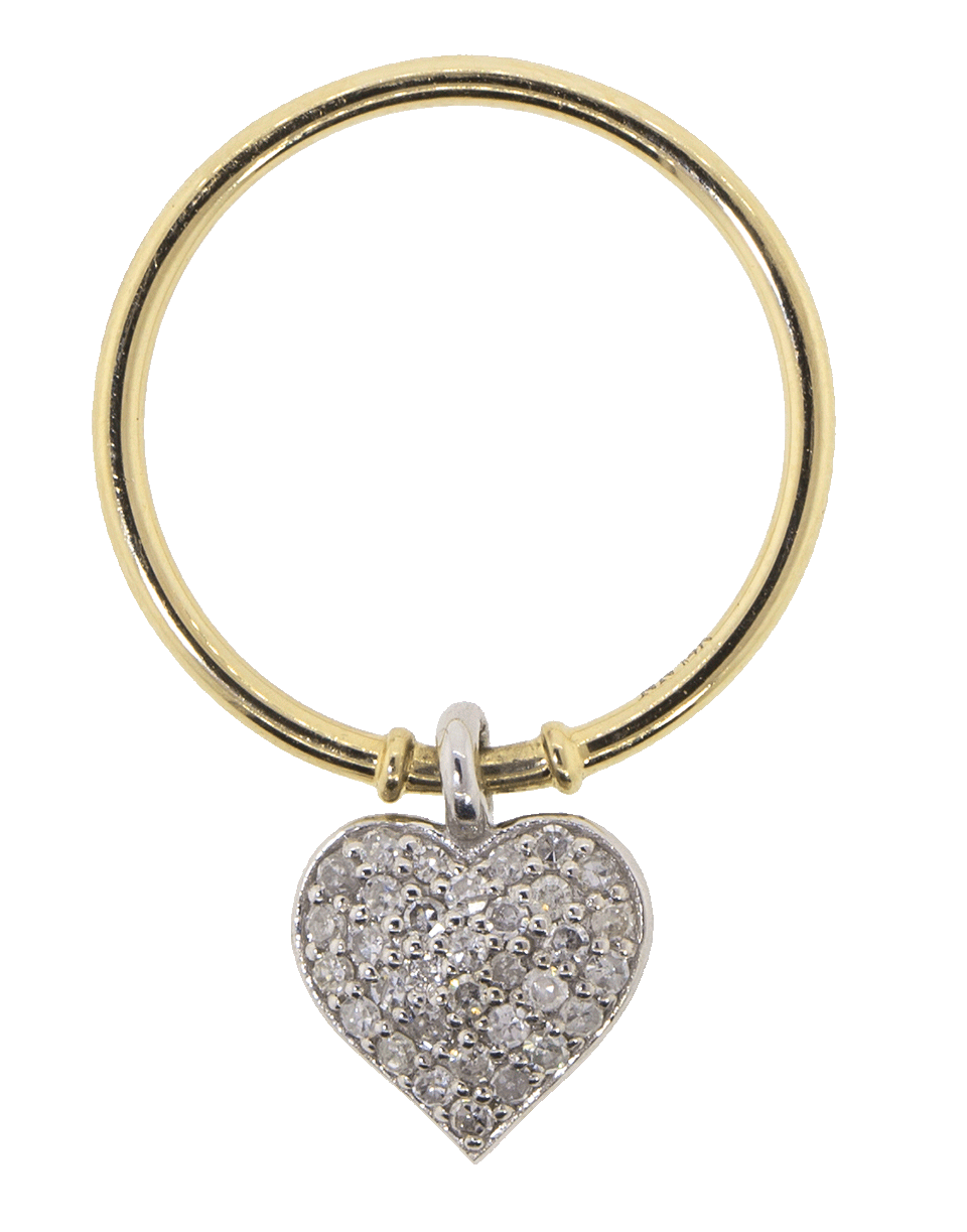 NANCY NEWBERG-White Diamond Pave Heart Charm Ring-YELLOW GOLD
