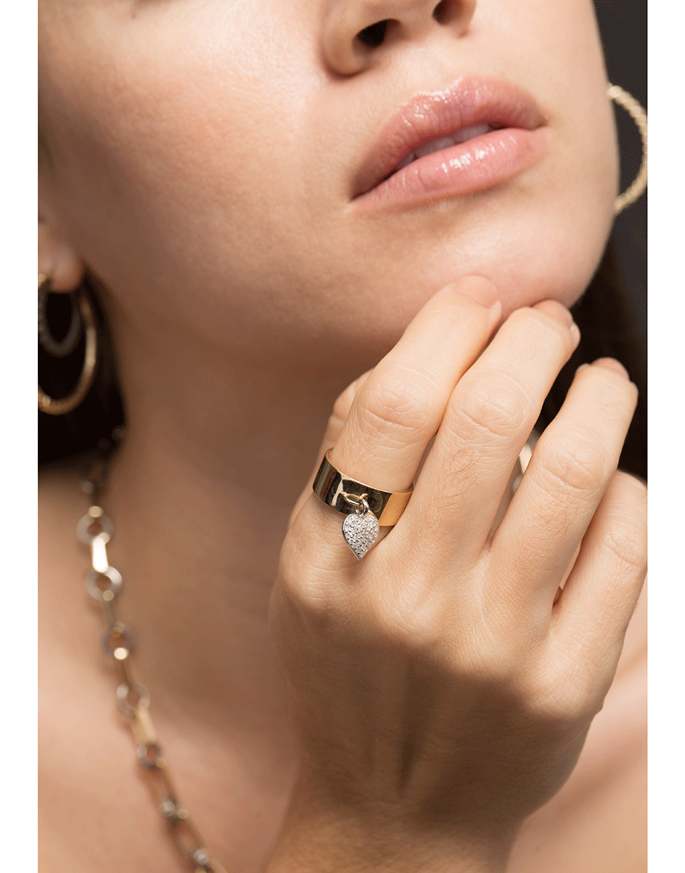 NANCY NEWBERG-Heart Charm Cigar Band Ring-YELLOW GOLD