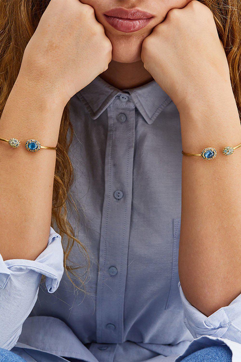 NANIS-Reverse Swiss Blue Topaz Bangle-YELLOW GOLD