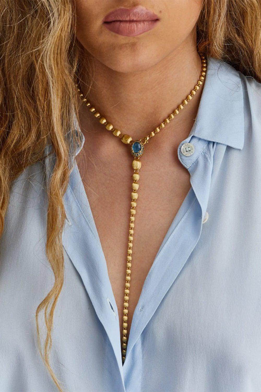 NANIS-Reverse BlueTopaz Convertibility Necklace-YELLOW GOLD