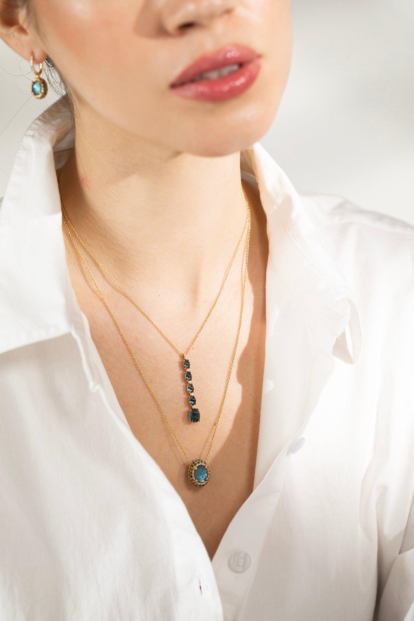 NANIS-Reverse Swiss Blue Topaz Pendant Necklace-YELLOW GOLD
