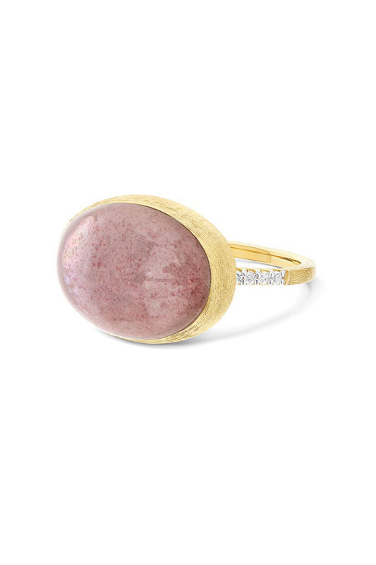 Large "Boules" Strawberry Quartz Rosolio Ring-YELLOW GOLD-7-JEWELRYFINE JEWELRING-NANIS