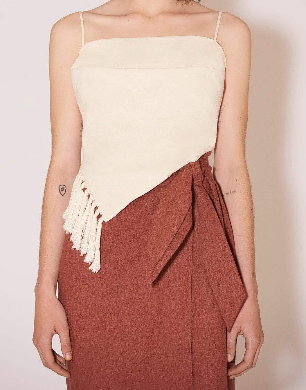 NANUSHKA-Raelynn Drape Fringe Scarf Top-