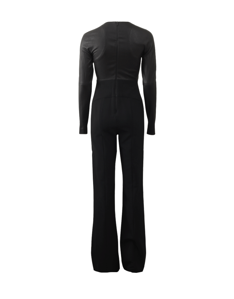 NARCISO RODRIGUEZ-Stretch Leather And Scuba Jumpsuit-BLACK