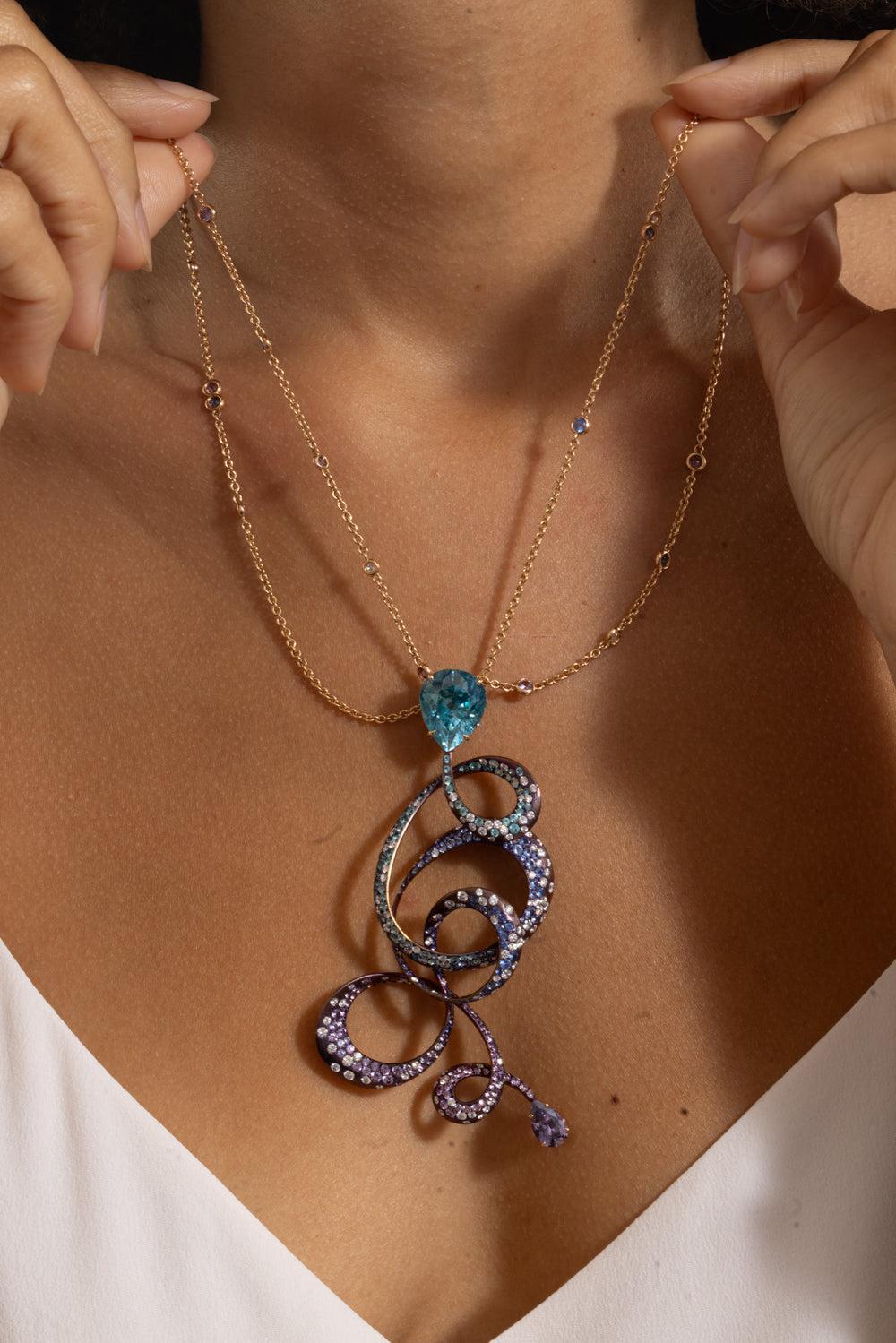 Multi Gemstone Irene Pendant Necklace-ROSE GOLD-18-JEWELRYFINE JEWELNECKLACE O-NEHA DANI