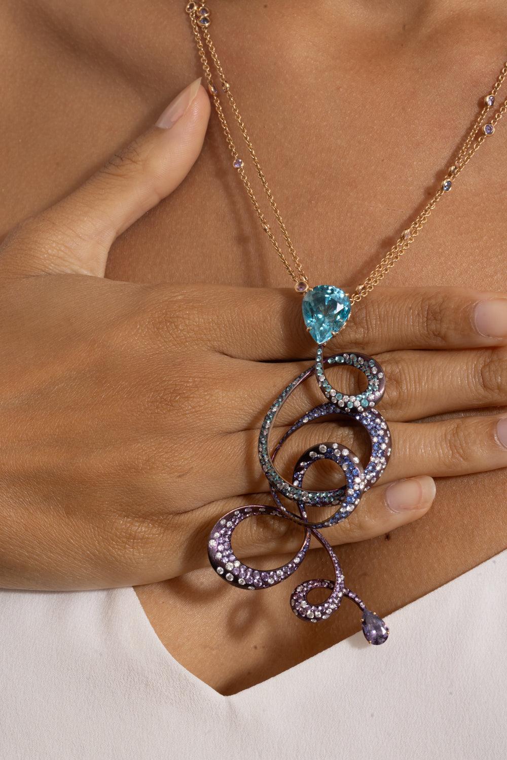 Multi Gemstone Irene Pendant Necklace-ROSE GOLD-18-JEWELRYFINE JEWELNECKLACE O-NEHA DANI
