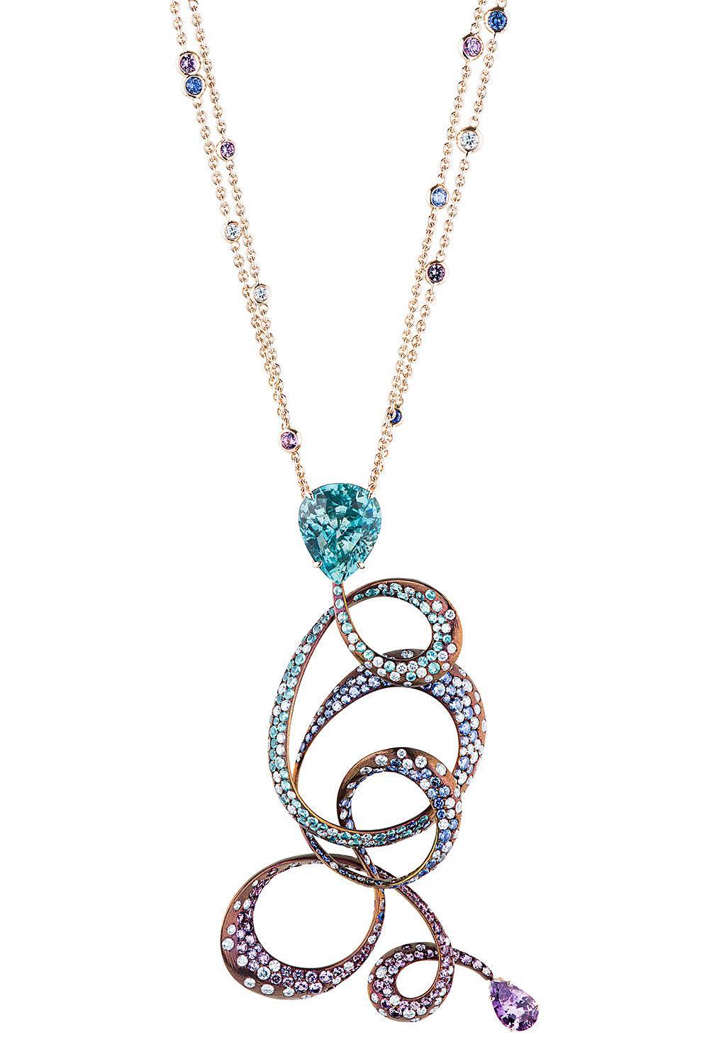Multi Gemstone Irene Pendant Necklace-ROSE GOLD-18-JEWELRYFINE JEWELNECKLACE O-NEHA DANI