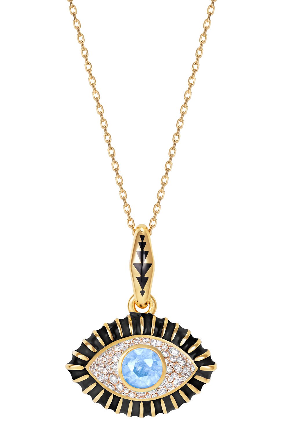 NEVERNOT-Blue Topaz Diamond Life In Colour Pendant Necklace-YELLOW GOLD