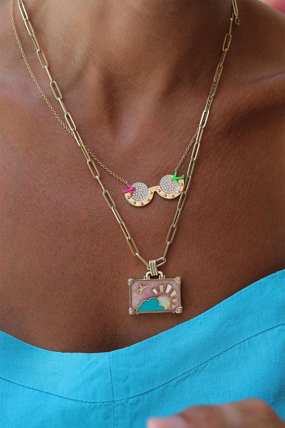 NEVERNOT-Large Flamingo Sunset Suitcase Necklace-YELLOW GOLD