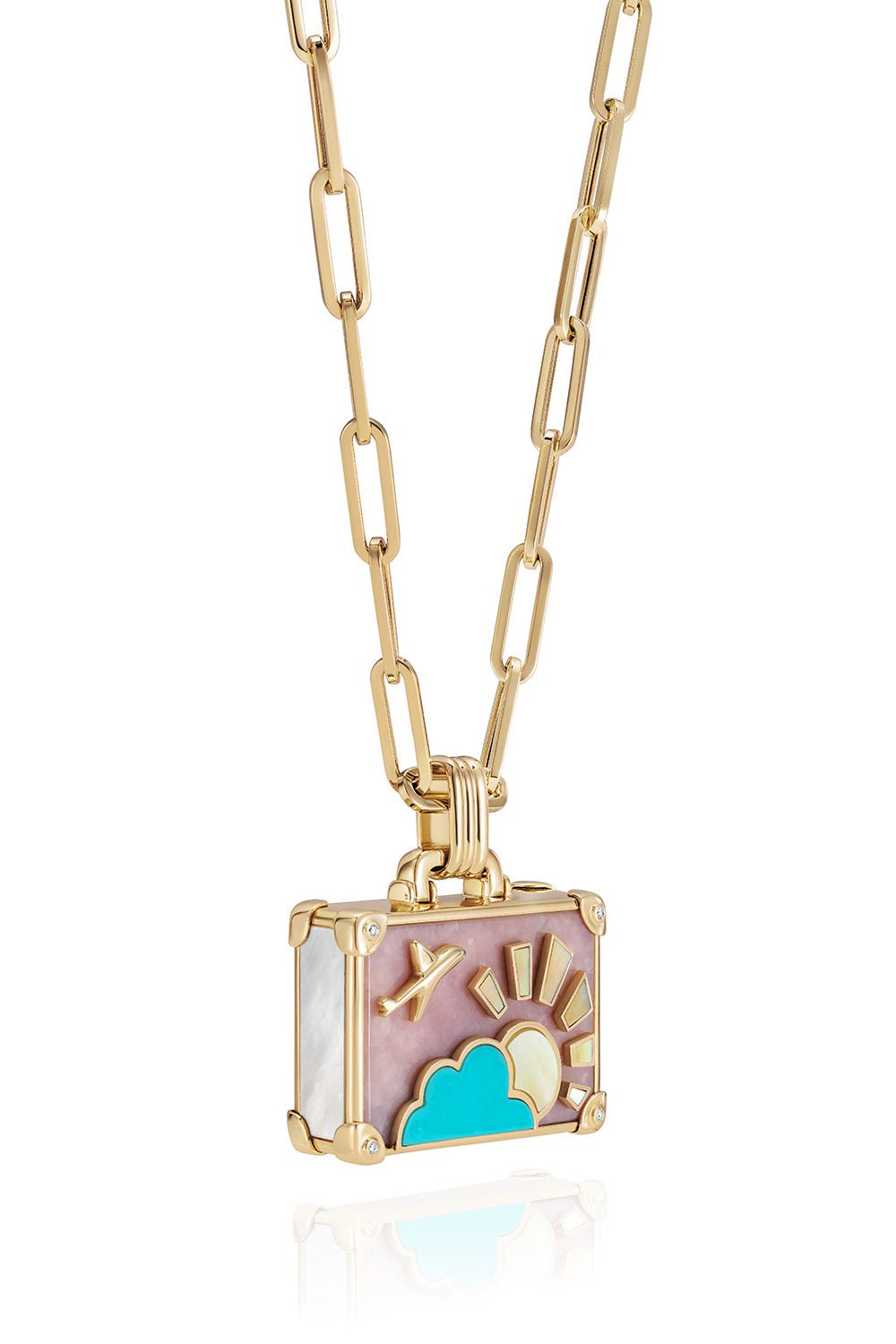 NEVERNOT-Large Flamingo Sunset Suitcase Necklace-YELLOW GOLD