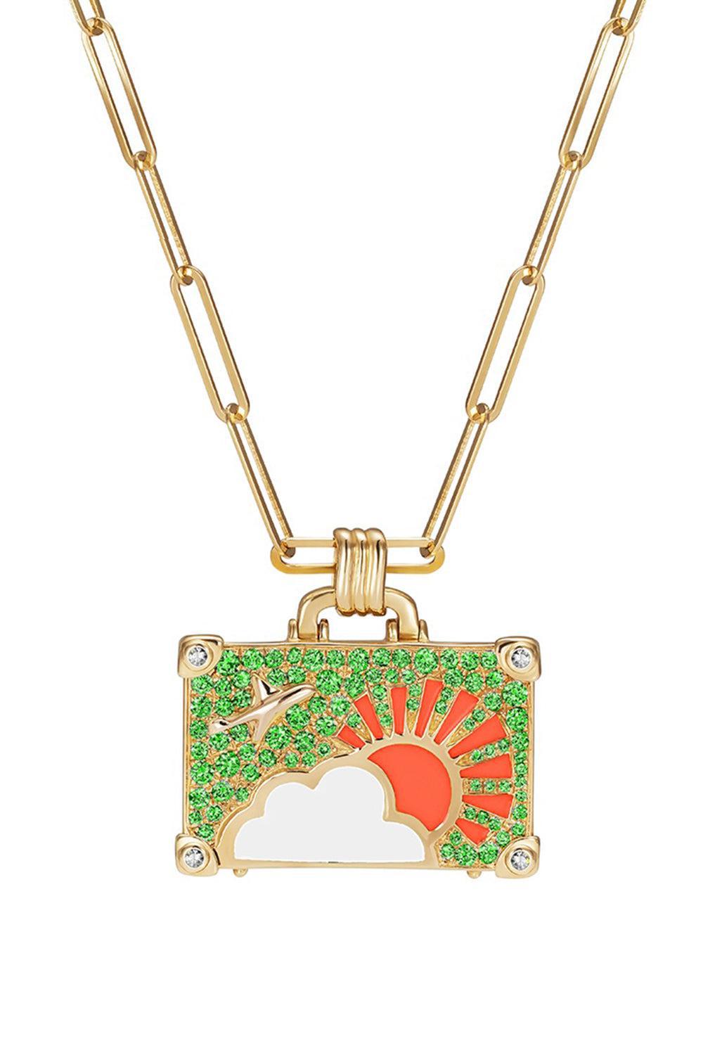 'Emerald Weekend Trip' Suitcase Necklace-YELLOW GOLD-JEWELRYFINE JEWELNECKLACE O-NEVERNOT