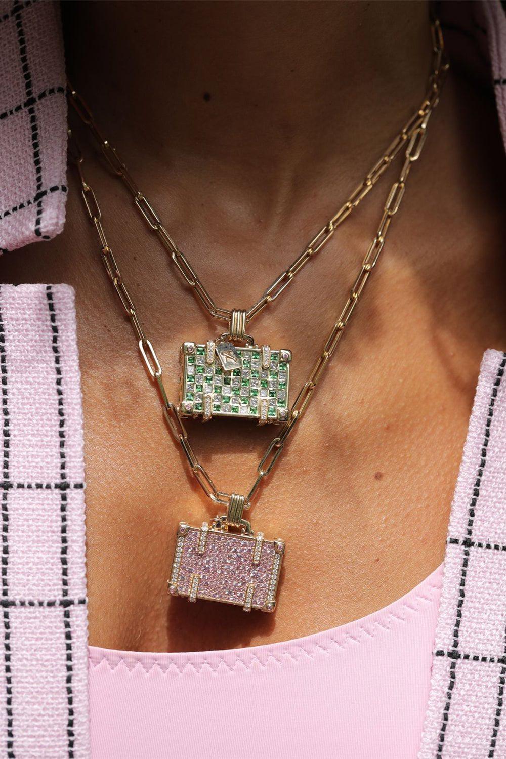 NEVERNOT-Large Pink Sapphire Travel Necklace-YELLOW GOLD