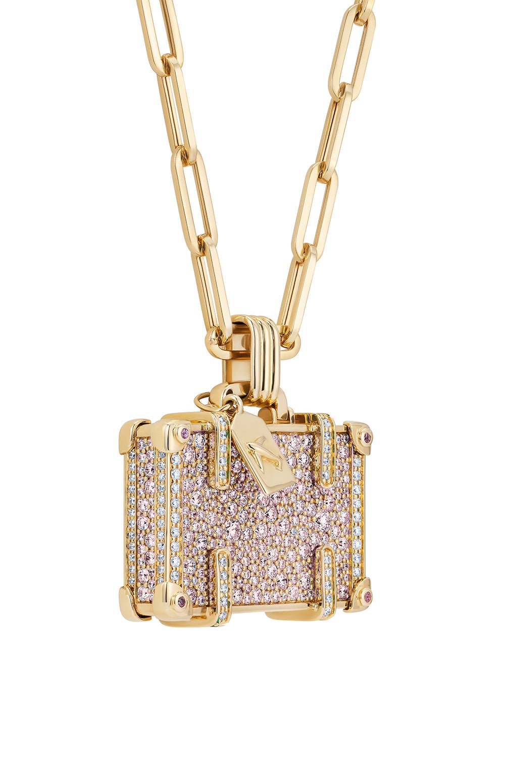 NEVERNOT-Large Pink Sapphire Travel Necklace-YELLOW GOLD