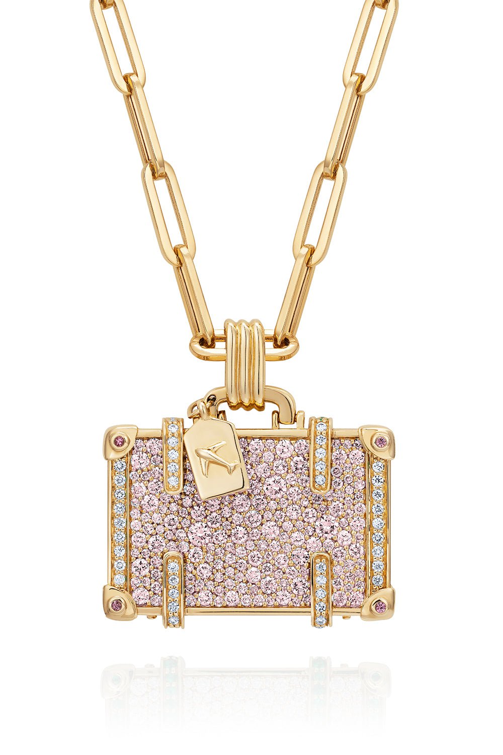 NEVERNOT-Large Pink Sapphire Travel Necklace-YELLOW GOLD