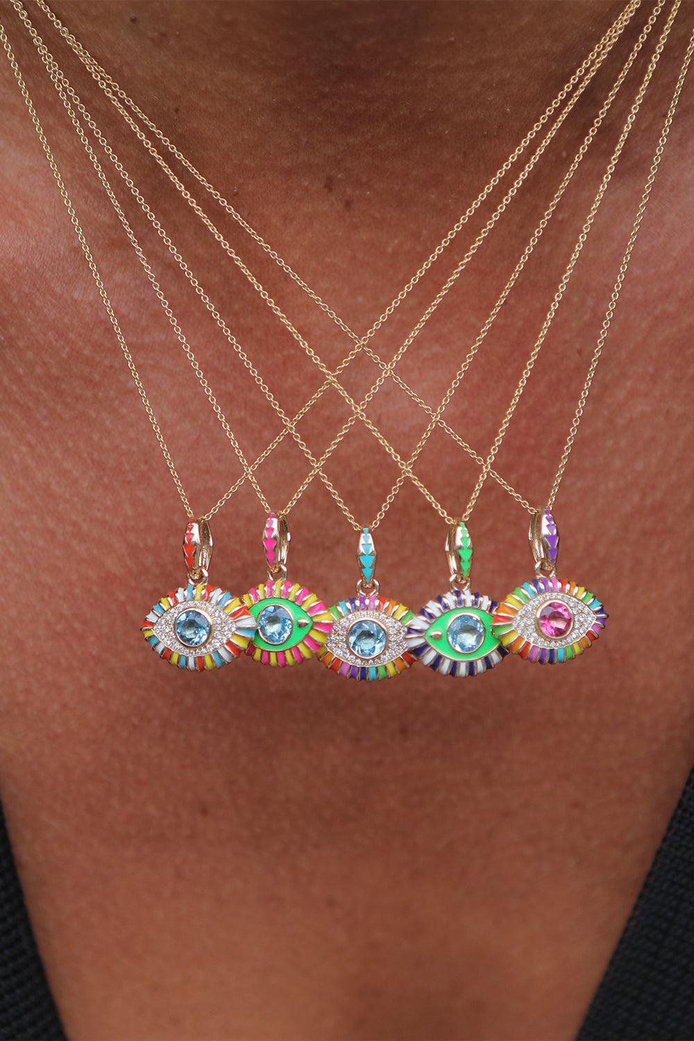Life In Colour Pink Eye Pendant Necklace-YELLOW GOLD-JEWELRYFINE JEWELNECKLACE O-NEVERNOT
