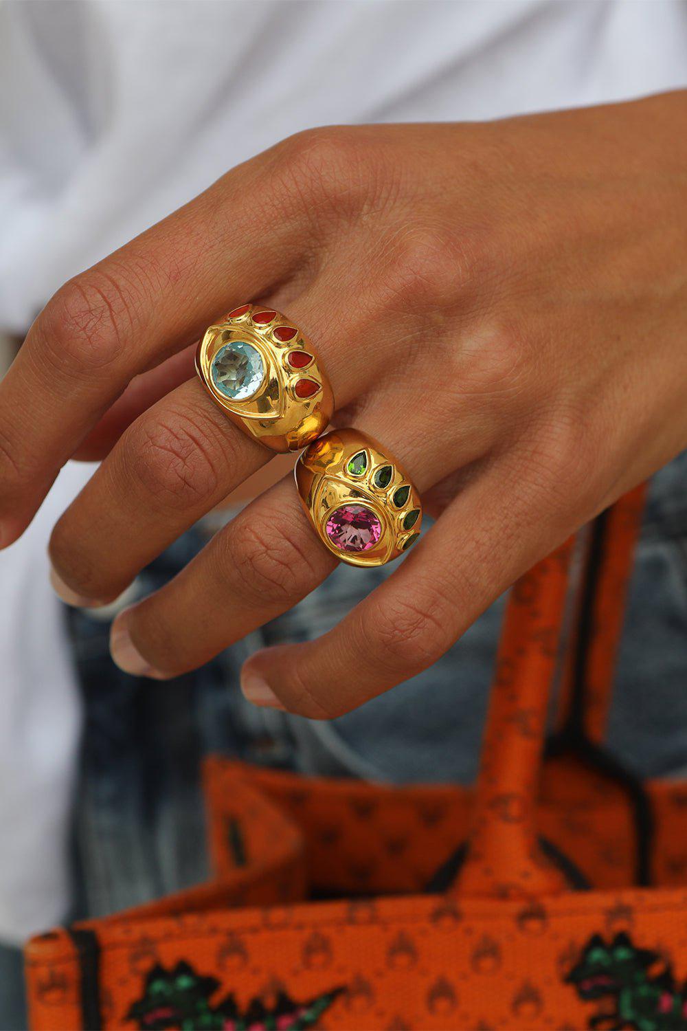NEVERNOT-Blue Topaz Opal Ready To See You Ring-YELLOW GOLD