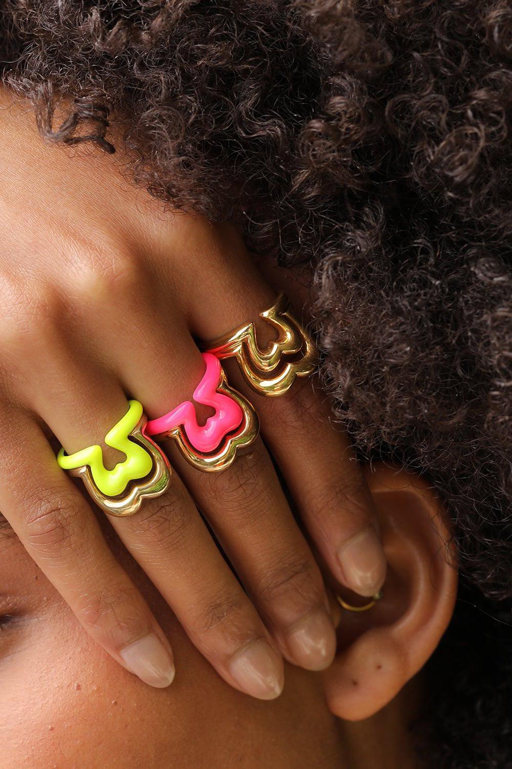 NEVERNOT-Yellow Enamel "Show N' Tell" Ready To Burst Ring-YELLOW GOLD
