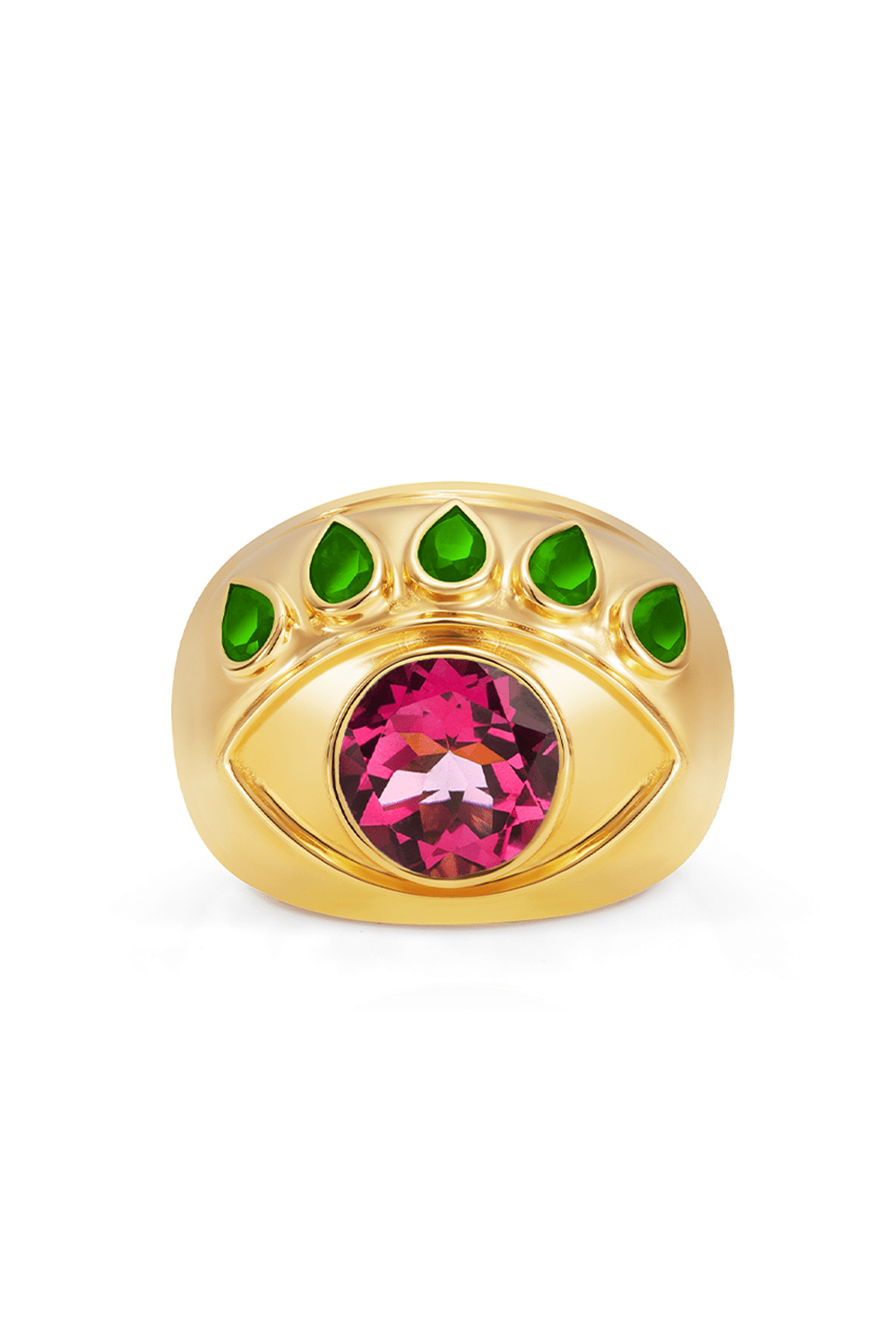 NEVERNOT-Pink Topaz Tsavorite Ready To See You Ring-YELLOW GOLD